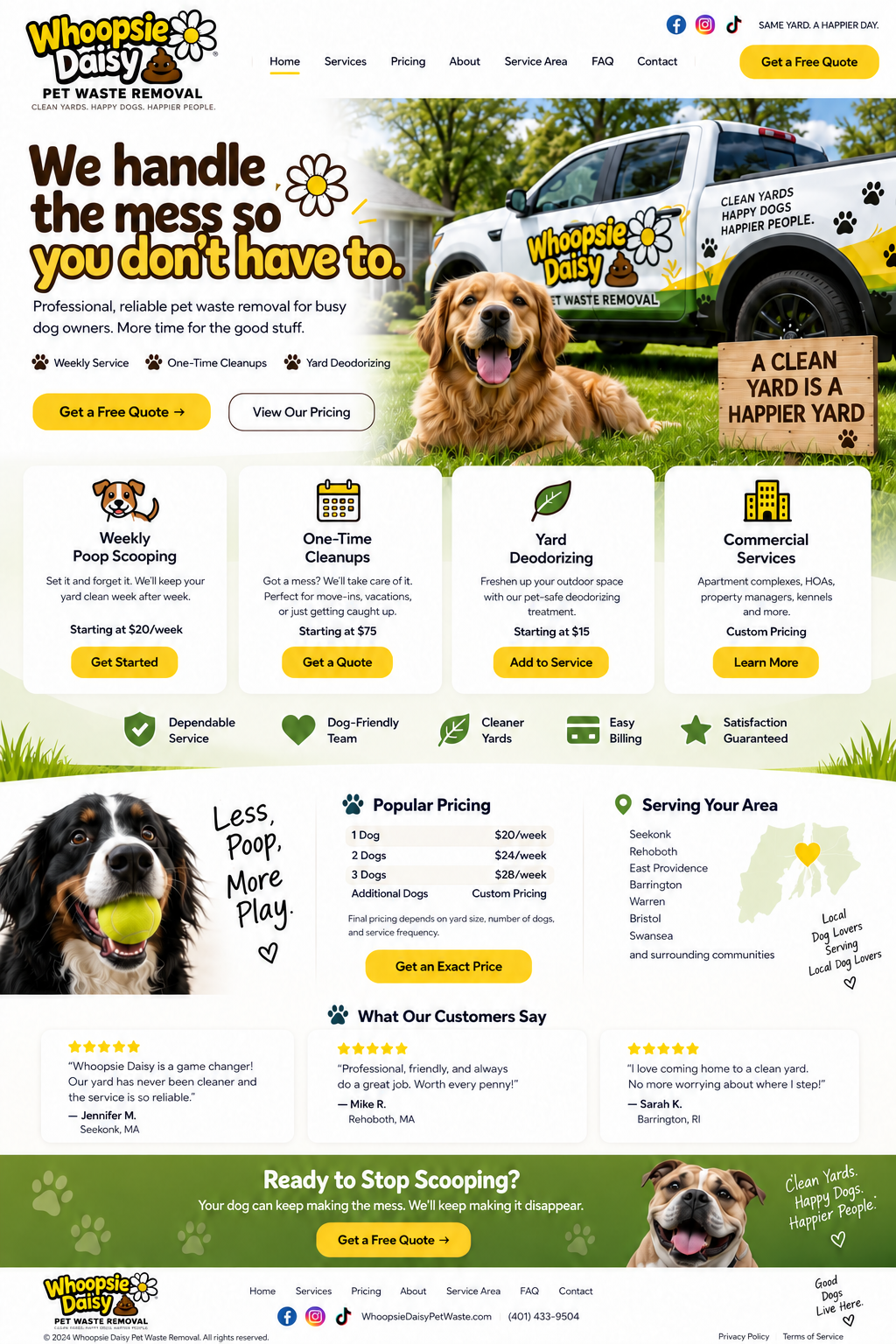 Whoopsie Daisy pet waste removal services, pricing, service area and customer reviews